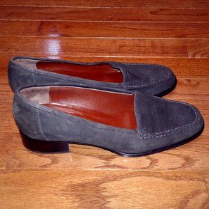 Bally Gray Suede Loafers with 1 ¼" heels